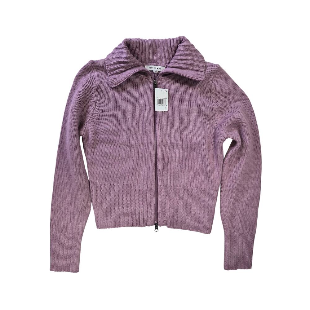 Knit Cottagecore Boho Zip Cardigan Lilac color size S #2180